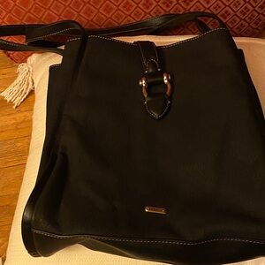Chaps Black vinyl and leather Shoulder Bag